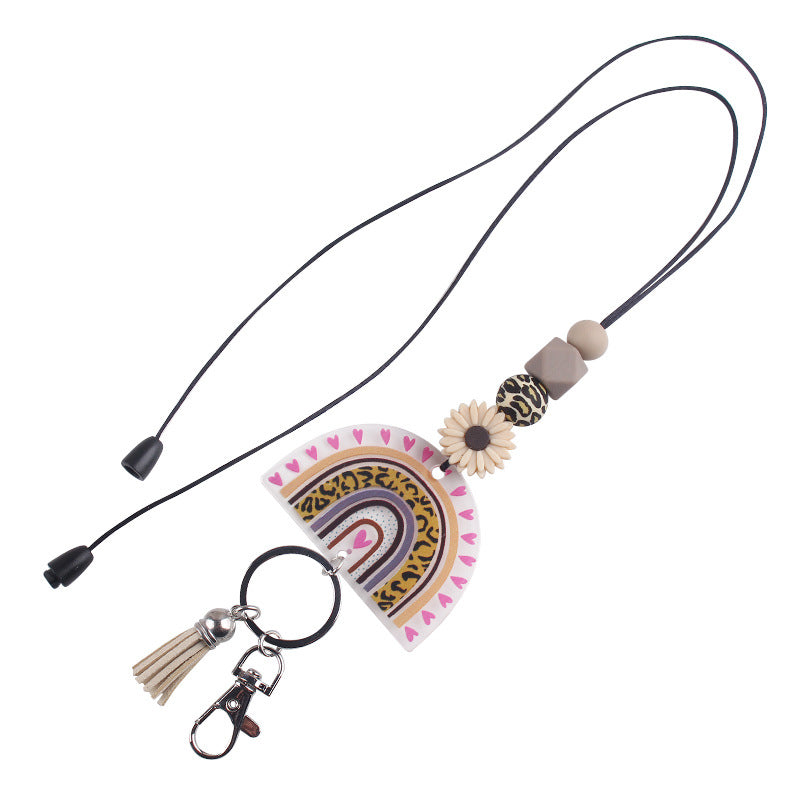 Wholesale New Cartoon Daisy Silicone Beaded Lanyard Certificate Necklace DIY acrylic Keychain Certificate Lanyard